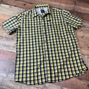 Wrangler Men's Yellow Navy Plaid Air Vent Regular Fit Button Down Shirt Sz L